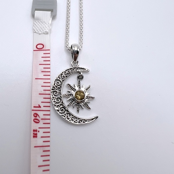 Genuine Citrine .925 Sterling Silver Moon Necklace - Picture 15 of 17